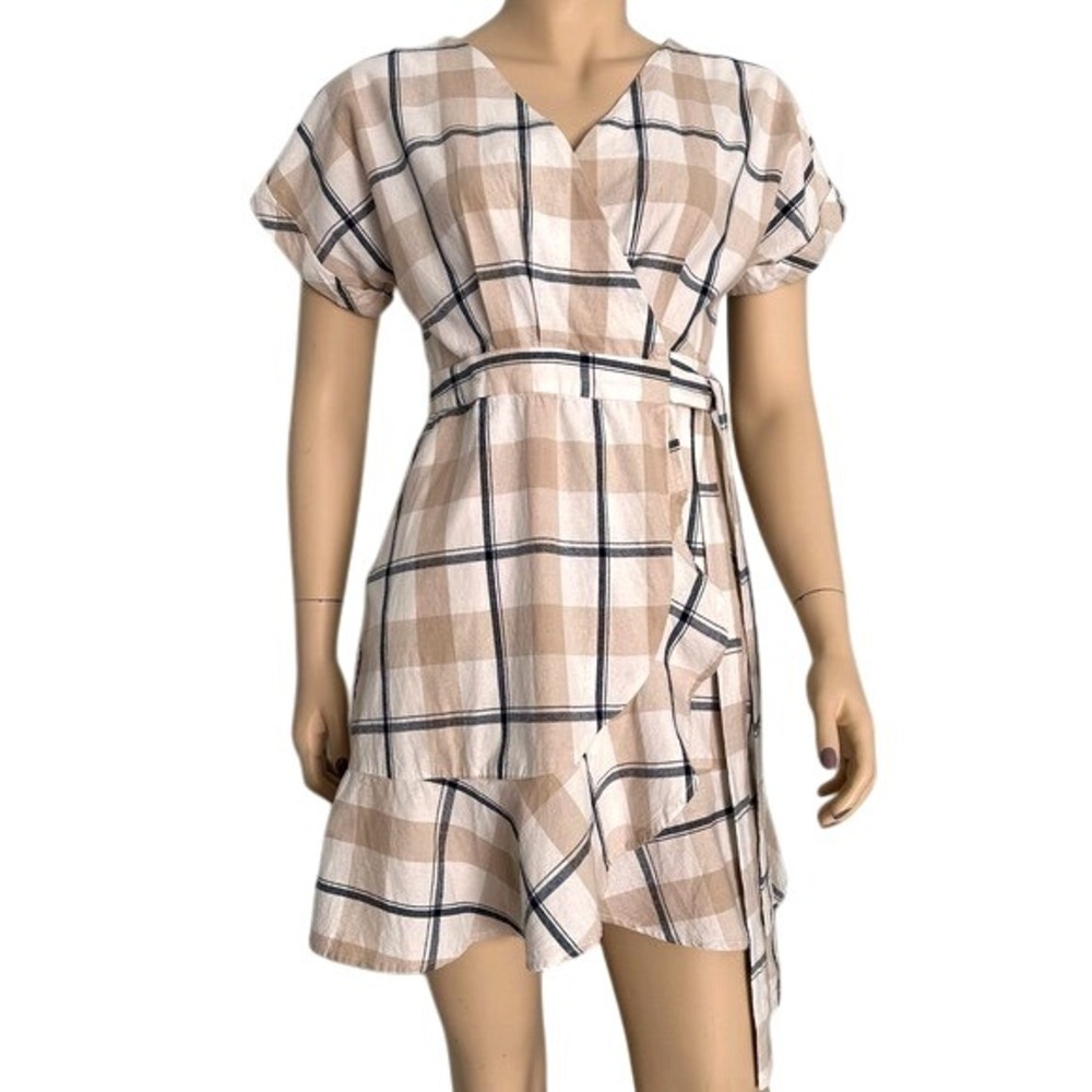 J.O.A. Cotton plaid wrap mini‎ shirt dress women's medium